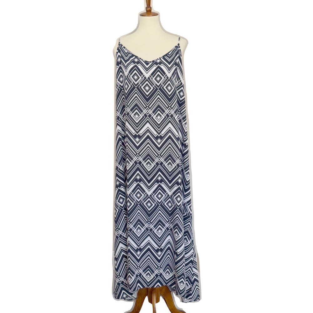 Gap Factory Hi-Low Maxi Dress 100% Rayon Navy Geo Print Size XL - Picture 3 of 12